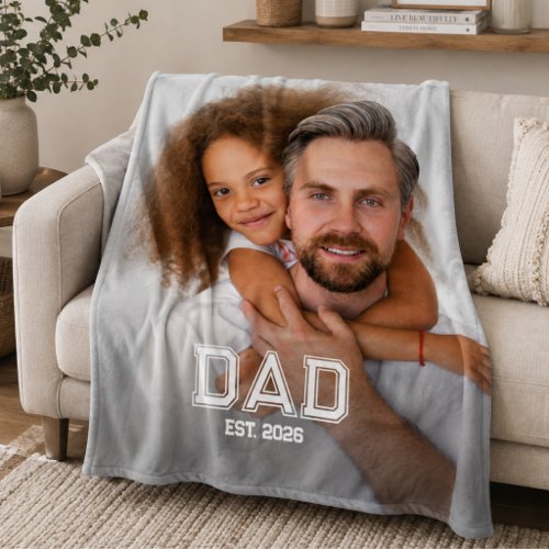 Minimal Dad Established Year New Father Photo Fleece Blanket