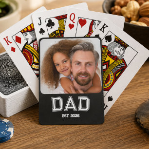 Minimal Dad Established Year New Father Photo Poker Cards