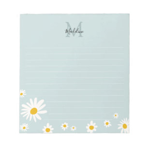 Minimal Daisy Flower Teals Script Monogram Lined Notepad