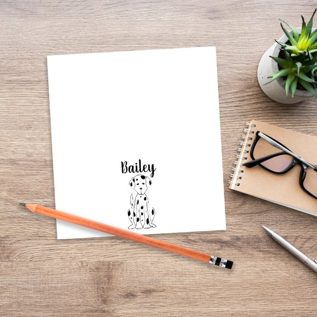 Minimal Dalmatian Puppy Custom Name Design Notepad (Minimalist Dalmatian puppy design with custom name, shown on a clean workspace scene—perfect for dog)