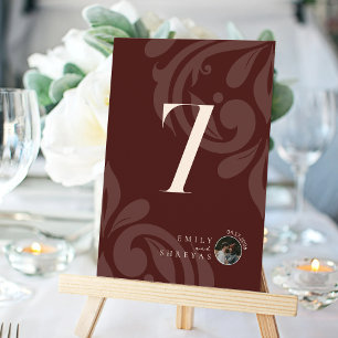 Minimal Damask Mahogany Photo Table Number Card