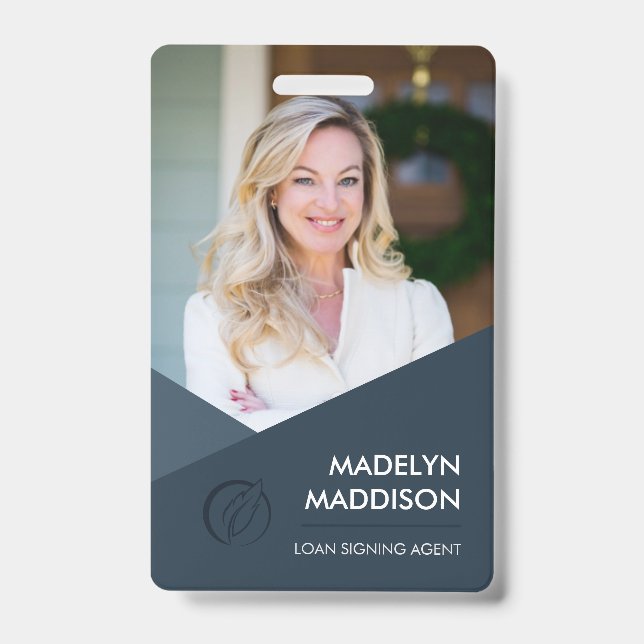 Minimal Dark Azure Photo Notary Signing Agent Badg Badge (Front)