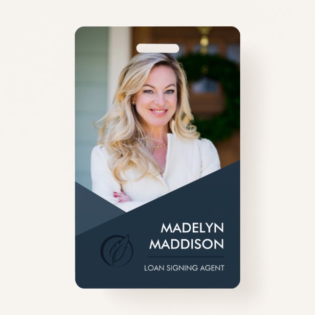Minimal Dark Azure Photo Notary Signing Agent Badg Badge (Front)