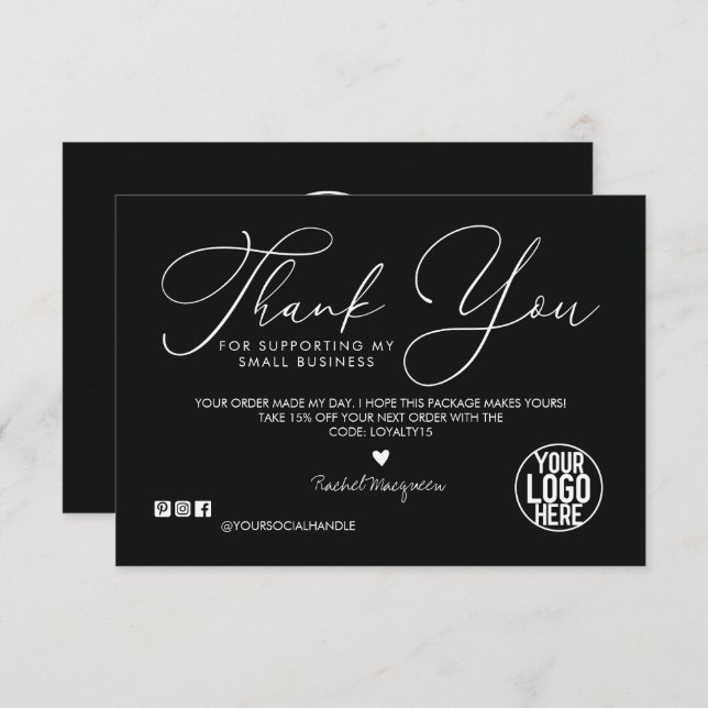 Minimal Dark Black White Script Customer Thank You (Front/Back)
