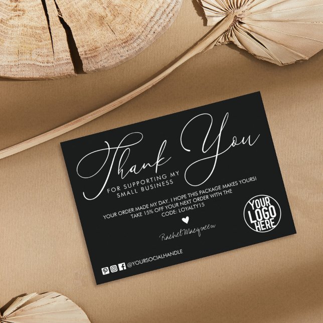 Minimal Dark Black White Script Customer Thank You Business Card (Creator Uploaded)