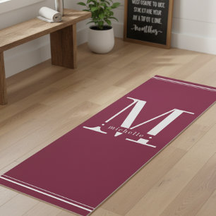 Minimal Dark Burgundy & White Monogram Yoga Mat