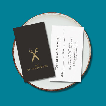 Minimal Dark Faux Gold Hair Stylist Appointment by pro_business_card at Zazzle