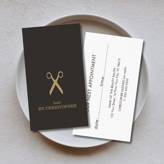 Minimal Dark Faux Gold Hair Stylist Appointment Card (Creator Uploaded)