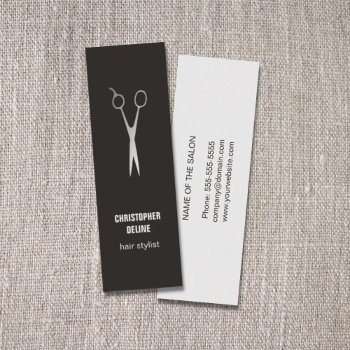 Minimal Dark Faux Silver Scissor Hair Stylist Mini Business Card by pro_business_card at Zazzle