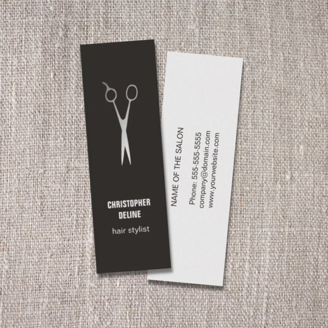 Minimal Dark Faux Silver Scissor Hair Stylist Mini Business Card