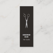 Minimal Dark Faux Silver Scissor Hair Stylist Mini Business Card (Front)