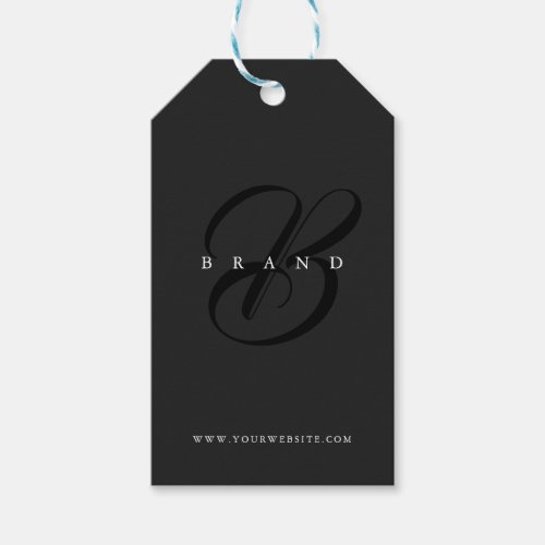 Minimal Dark Gray Black Elegant Monogram Company Gift Tags