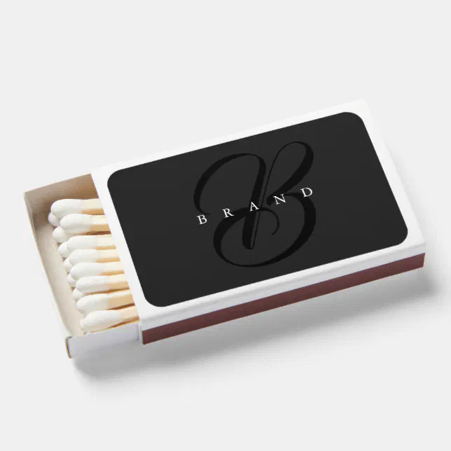 Minimal Dark Gray Black Elegant Monogram Company Matchboxes | Zazzle