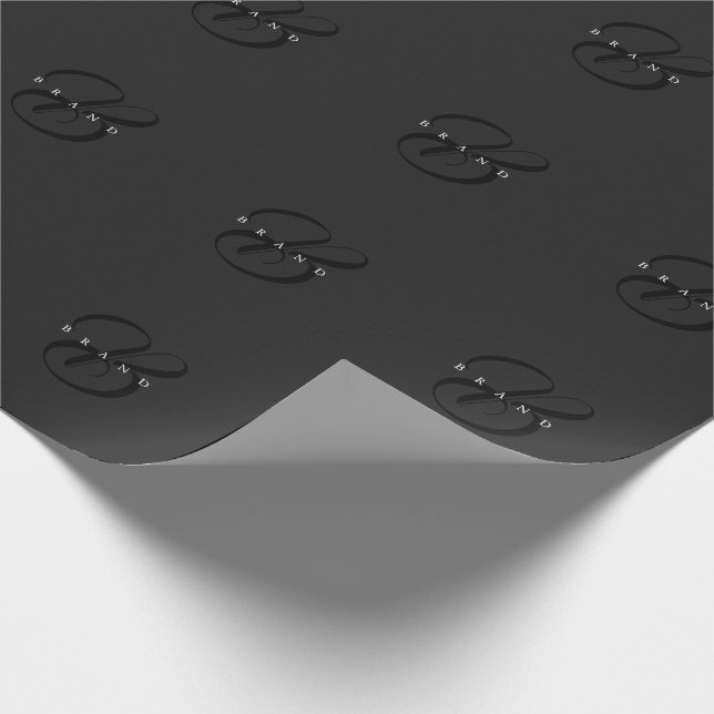 Minimal Dark Gray Black Elegant Monogram Company Wrapping Paper (Corner)