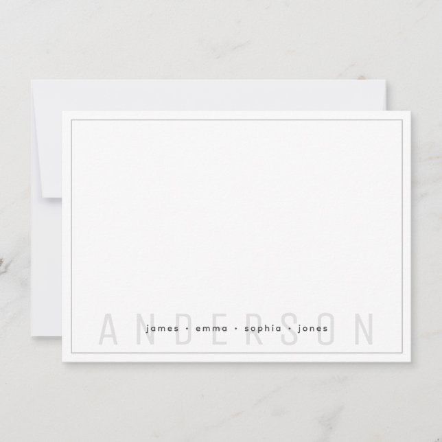 Minimal Dark Gray Border Family Last Name Note Card (Front)