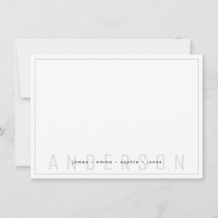 Minimal Dark Gray Border Family Last Name Note Card