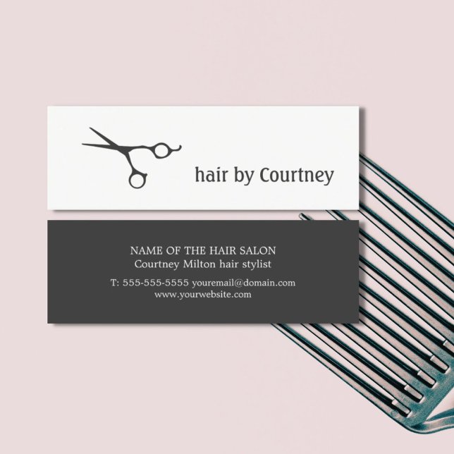 Minimal Dark Gray White Scissor Hair Stylist Mini Business Card (Creator Uploaded)