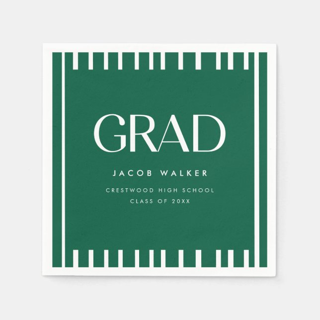Minimal Dark Green Bold Custom Graduation Party Napkins (Front)