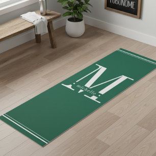 Minimal Dark Green & White Monogram Yoga Mat