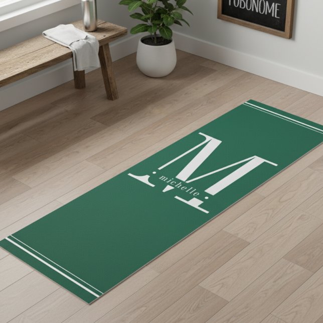Minimal Dark Green & White Monogram Yoga Mat (Creator Uploaded)