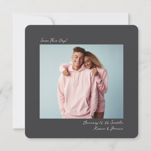 minimal dark grey Insta Film Photo Wedding  Save The Date (Front)