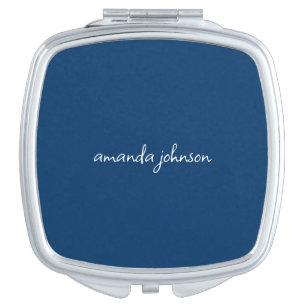 Minimal Dark Navy Blue Monogrammed Compact Mirror