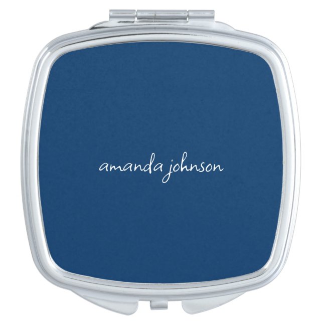 Minimal Dark Navy Blue Monogrammed Compact Mirror (Front)