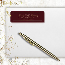 Minimal Dark Red Background Gold Elegant Return Label