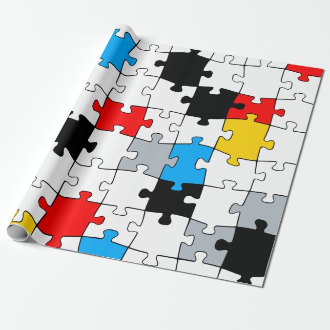Minimal De Stijl Jigsaw Puzzle Color Composition Wrapping Paper (Unrolled)