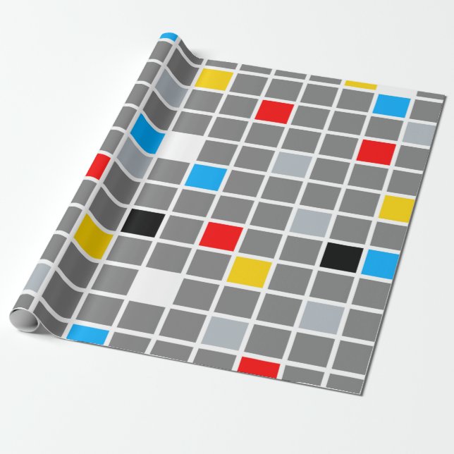 Minimal De Stijl Retro Mosaic Color Composition Wrapping Paper (Unrolled)