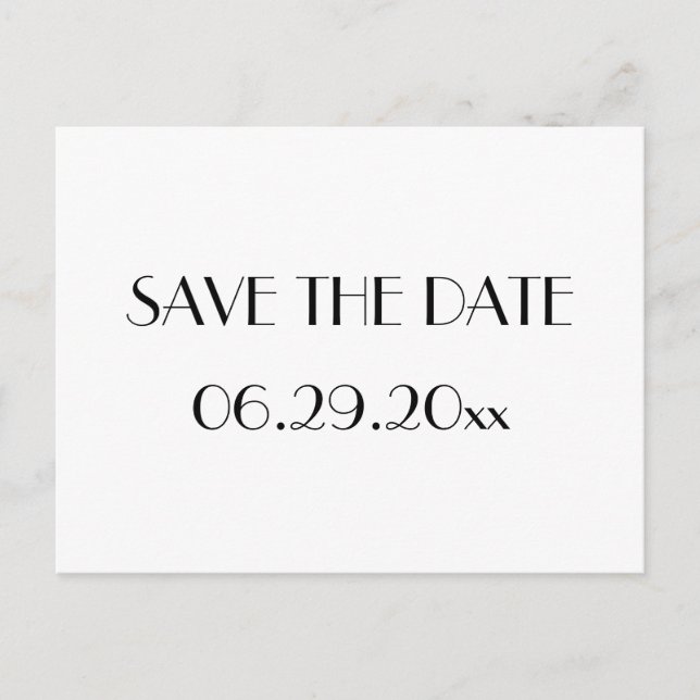 Minimal Deco White Save The Date Postcard (Front)