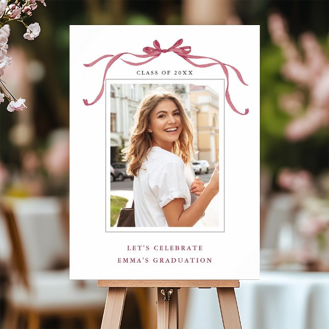 Minimal Deep Blush Bow Graduation Party Welcome  Foam Board (Creator Uploaded)
