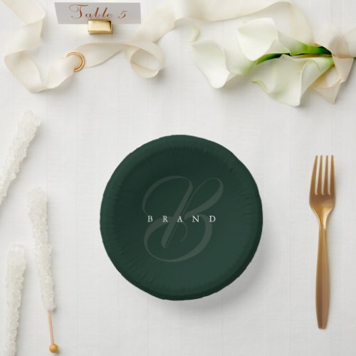 Minimal Deep Forest Green Elegant Monogram Company Paper Bowls