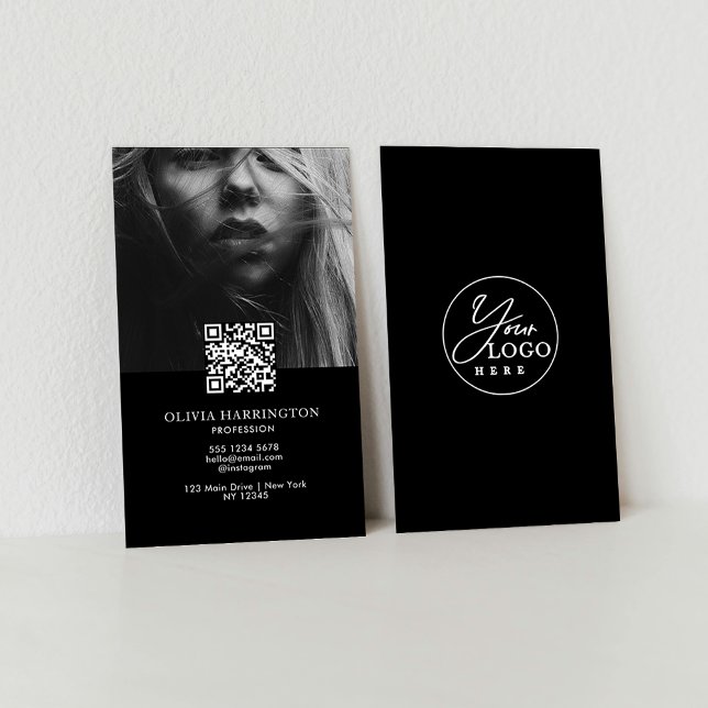 Minimal Delicate Black Photo QR Code Logo Business Card (Creator Uploaded)