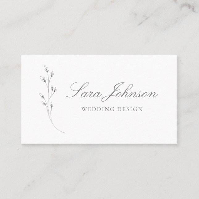 Minimal Delicate Fine Art Floral White Grey Business Card (Front)