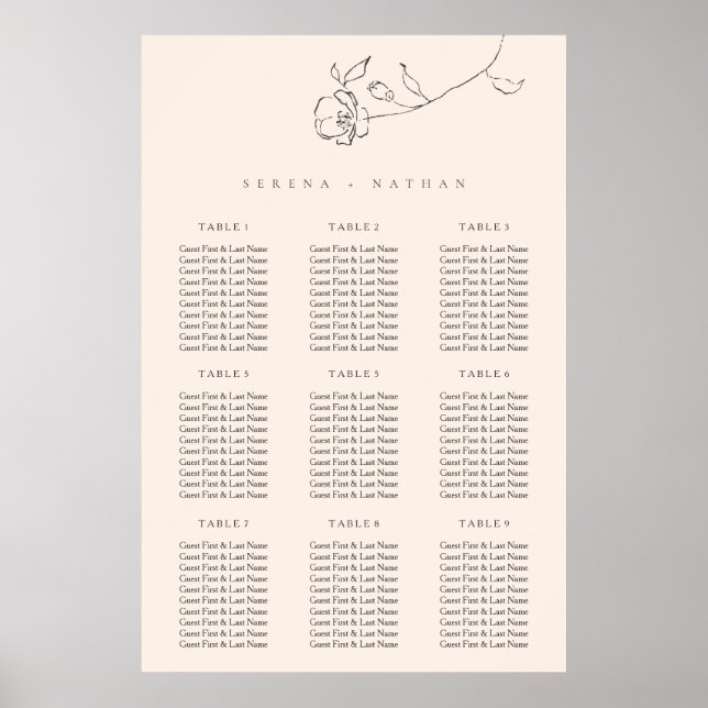 Minimal Delicate Floral Wedding Seating Chart (Front)
