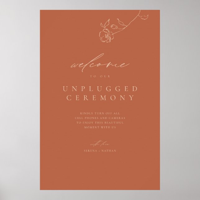 Minimal Delicate Floral Wedding Unplugged Sign (Front)