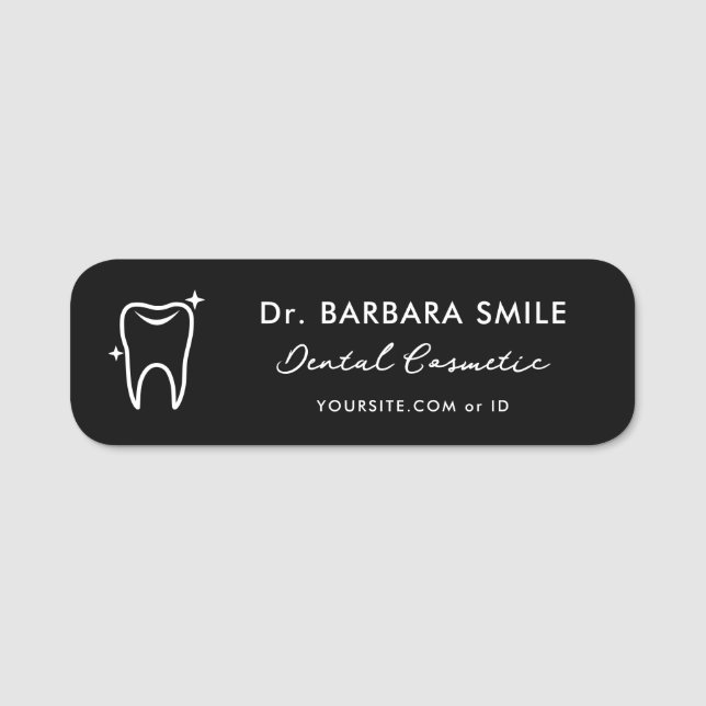 Minimal Dentist Dental Tooth Black Name Tag (Front)