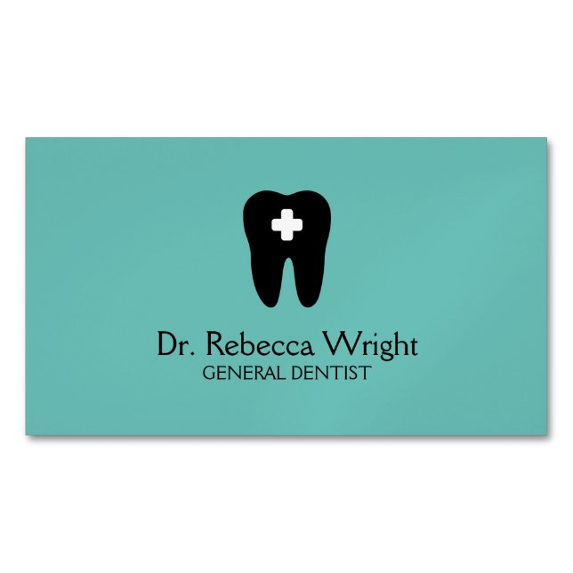 Minimal Dentist Logo Light Teal Dental Office Business Card Magnet (Front)