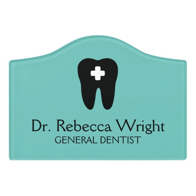 Minimal Dentist Logo Light Teal Dental Office Door Sign (Small Crest Front)