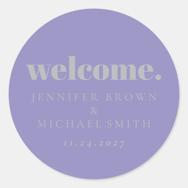 Minimal Design Lavender Silver Welcome Classic Round Sticker