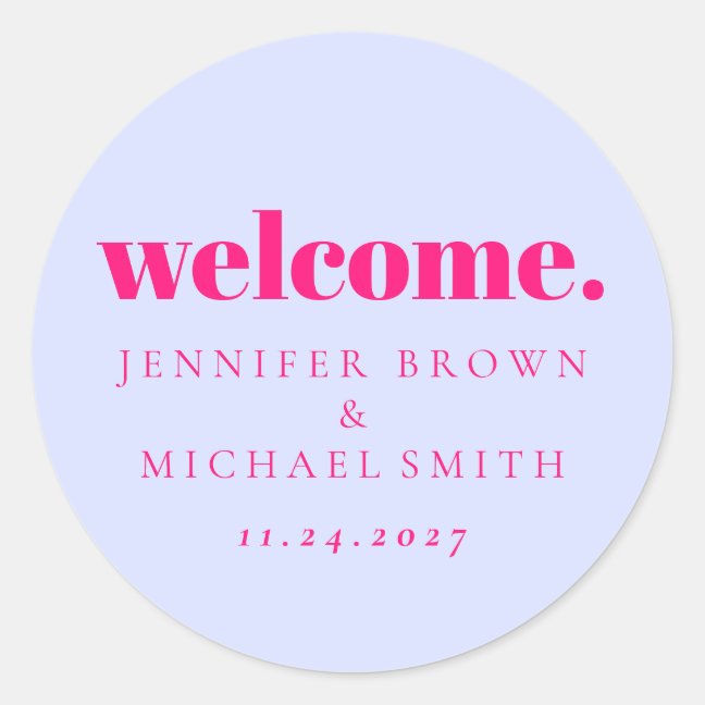 Minimal Design Lilac Pink Welcome Classic Round Sticker