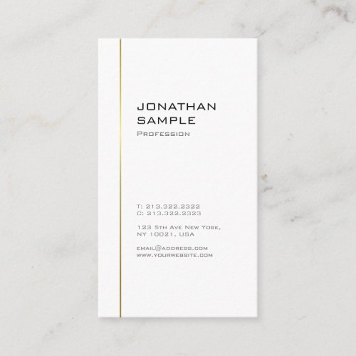 Minimal Design Modern Trendy Cool Gold White Business Card