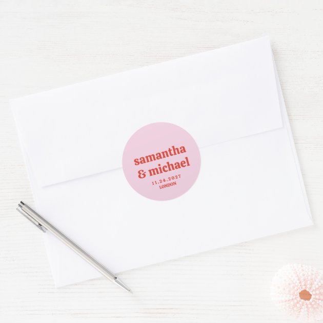 Minimal Design Pink AND Orange typo Classic Round Sticker