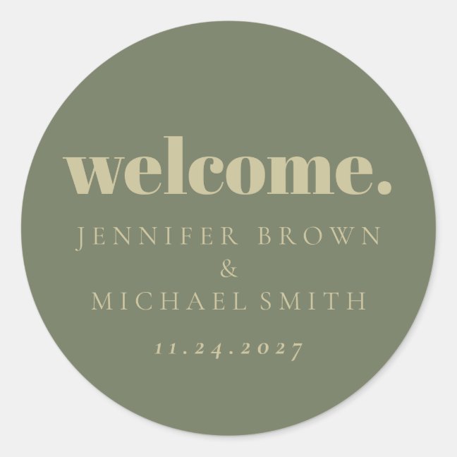 Minimal Design Sage green Welcome Classic Round Sticker