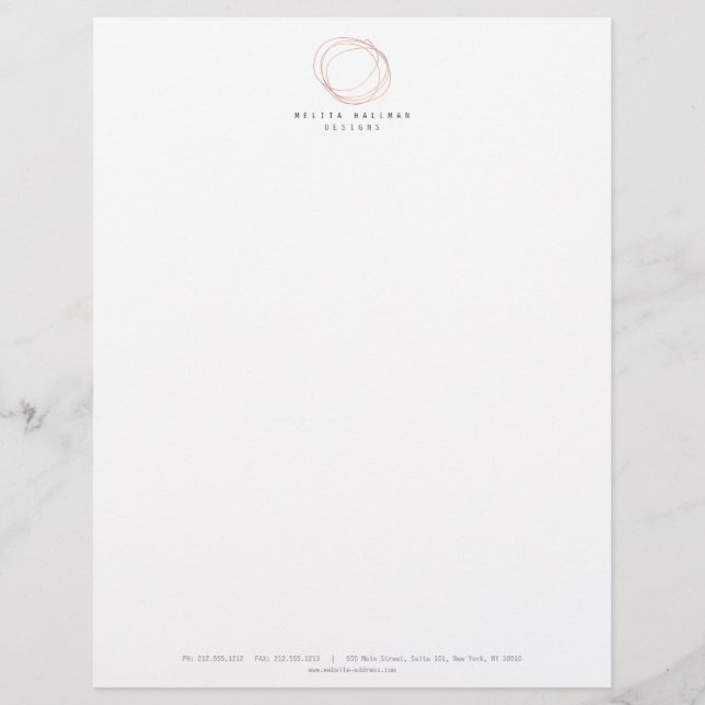 Minimal Designer Scribble Logo in Rose Gold Letterhead (Front)