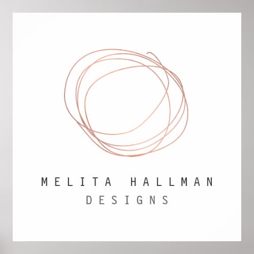 Minimal Designer Scribble Logo in Rose Gold Poster