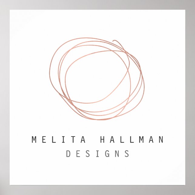 Minimal Designer Scribble Logo in Rose Gold Poster (Front)