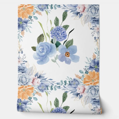 Minimal Desing Blue Color Floral Wallpaper