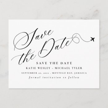 Minimal Destination Wedding Save The Date Announcement Postcard by fancypaperie at Zazzle